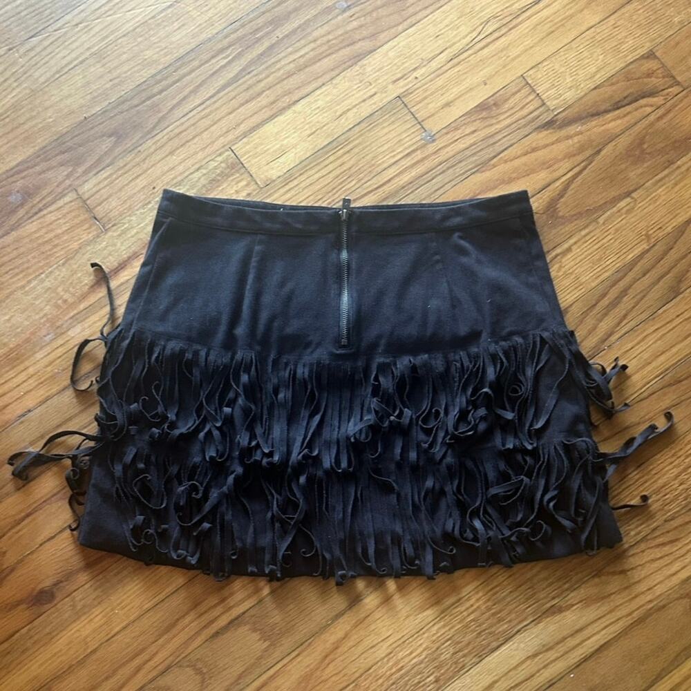 Hollister Fringe Mini Skirt Women’s Faux Suede Western Boho Brown Size M - Picture 3 of 6